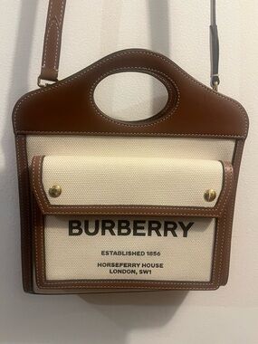 Burberry Cream Canvas & Brown Leather Messenger Bag